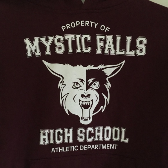 The Vampire Diaries Mystic Falls Timberwolves High School Hoodie Unisex S Maroon - Picture 3 of 9
